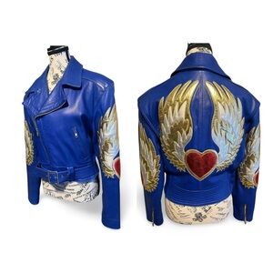 1992 Vintage Michael Hoban NBL True Love Leather Moto Jacket Winged Heart 11/12